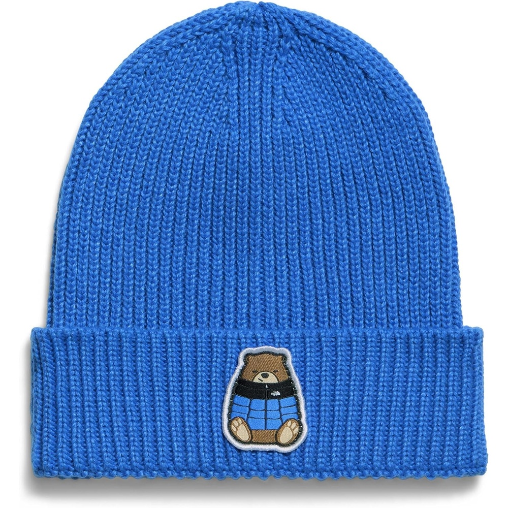 image:imageThe North Face Kids TNF Logo Box Cuffed Beanie Classic Fit Winter Hat for Boys amp Girls Soft amp Stretchy Recycled YarnActive BlueNuptse Bear Patch