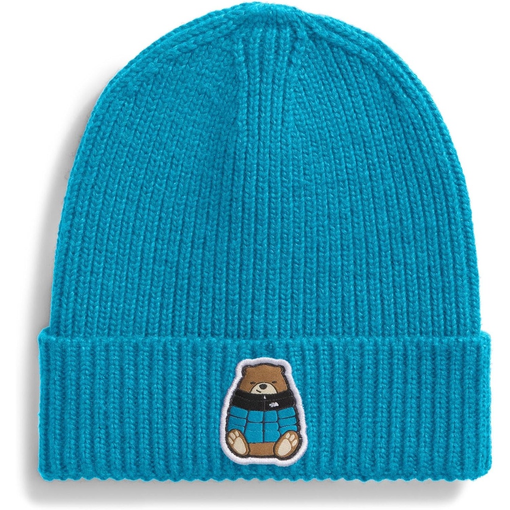 image:imageThe North Face Kids TNF Logo Box Cuffed Beanie Classic Fit Winter Hat for Boys amp Girls Soft amp Stretchy Recycled YarnMeridian BlueNuptse Bear Patch