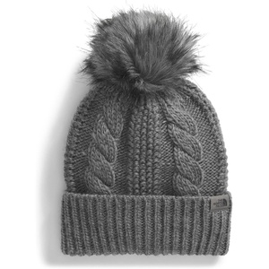 THE NORTH FACE Women’s Oh Mega Fur Pom Beanie | Deep Fit Cuffed Winter Hat With Oversized Faux-fur Pom & Cable Detailing(Tnf Medium Grey Heather)