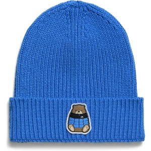 The North Face Kids’ TNF Logo Box Cuffed Beanie – Classic Fit Winter Hat for Boys & Girls, Soft & Stretchy Recycled Yarn(Active Blue/Nuptse Bear Patch)