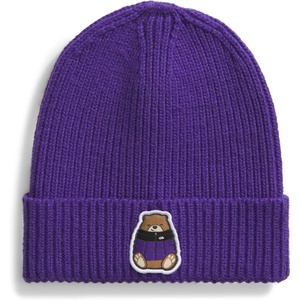 The North Face Kids’ TNF Logo Box Cuffed Beanie – Classic Fit Winter Hat for Boys & Girls, Soft & Stretchy Recycled Yarn(Peak Purple/Nuptse Bear Patch)