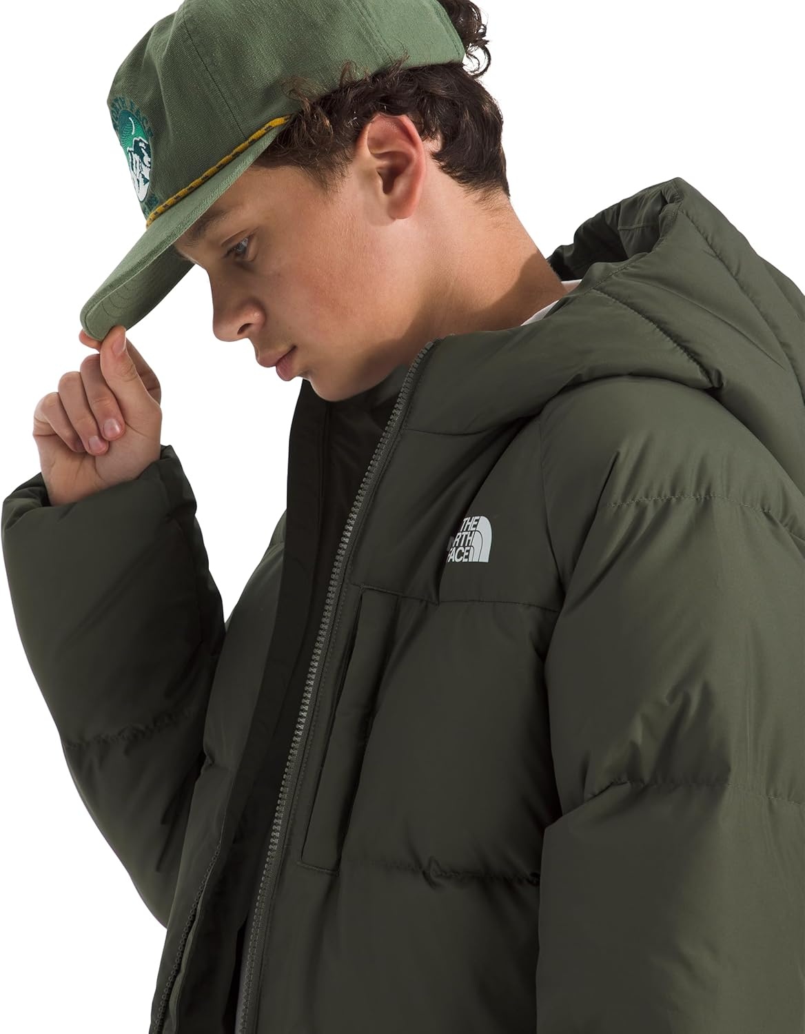 image:imageNorth Down Hooded Jacket BoysNew Taupe Green