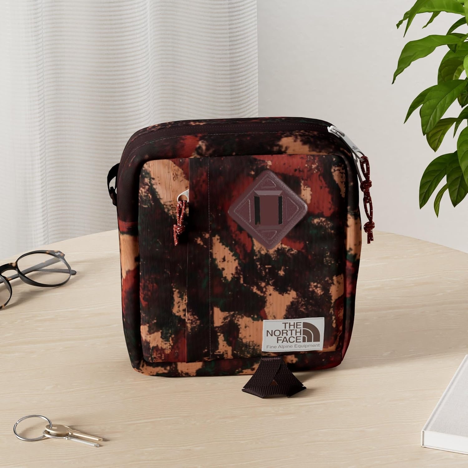image:imageTHE NORTH FACE Berkeley Crossbody Bag Adjustable Strap Waterrepellent Finish Internal Divider amp External PocketBrandy Brown Evolved Texture PrintBrandy Brown