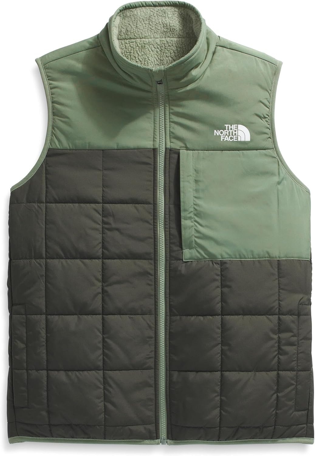 image:imageTHE NORTH FACE Boys Reversible Shasta Vest Midweight Puffer Vest With Synthetic Insulation Fleece Lining amp Water RepellentNew Taupe GreenBark Mist