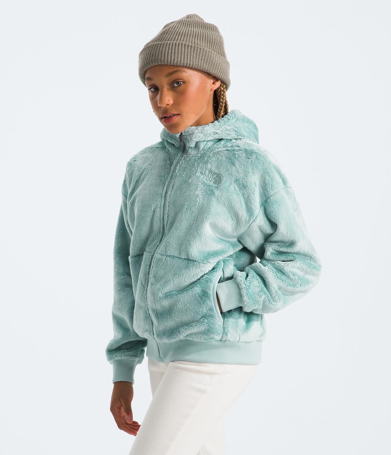 image:imageTHE NORTH FACE Girls Osito Full Zip Hoodie Fleece Hooded Jacket With Hand Pockets amp Durable Ribbed CollarMuted Pine