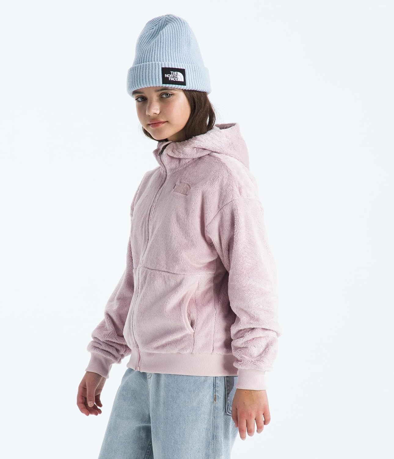 image:imageTHE NORTH FACE Girls Osito Full Zip Hoodie Fleece Hooded Jacket With Hand Pockets amp Durable Ribbed CollarPale Blossom