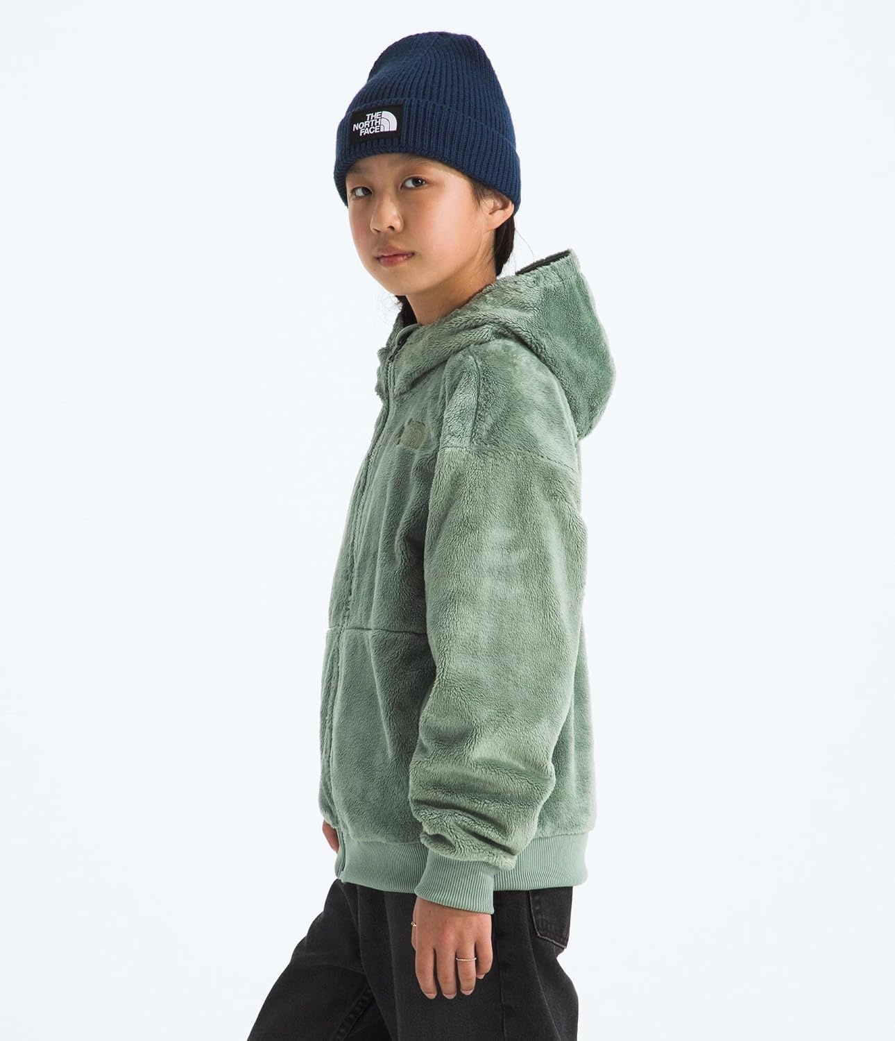 image:imageTHE NORTH FACE Girls Osito Full Zip Hoodie Fleece Hooded Jacket With Hand Pockets amp Durable Ribbed CollarSlate Moss