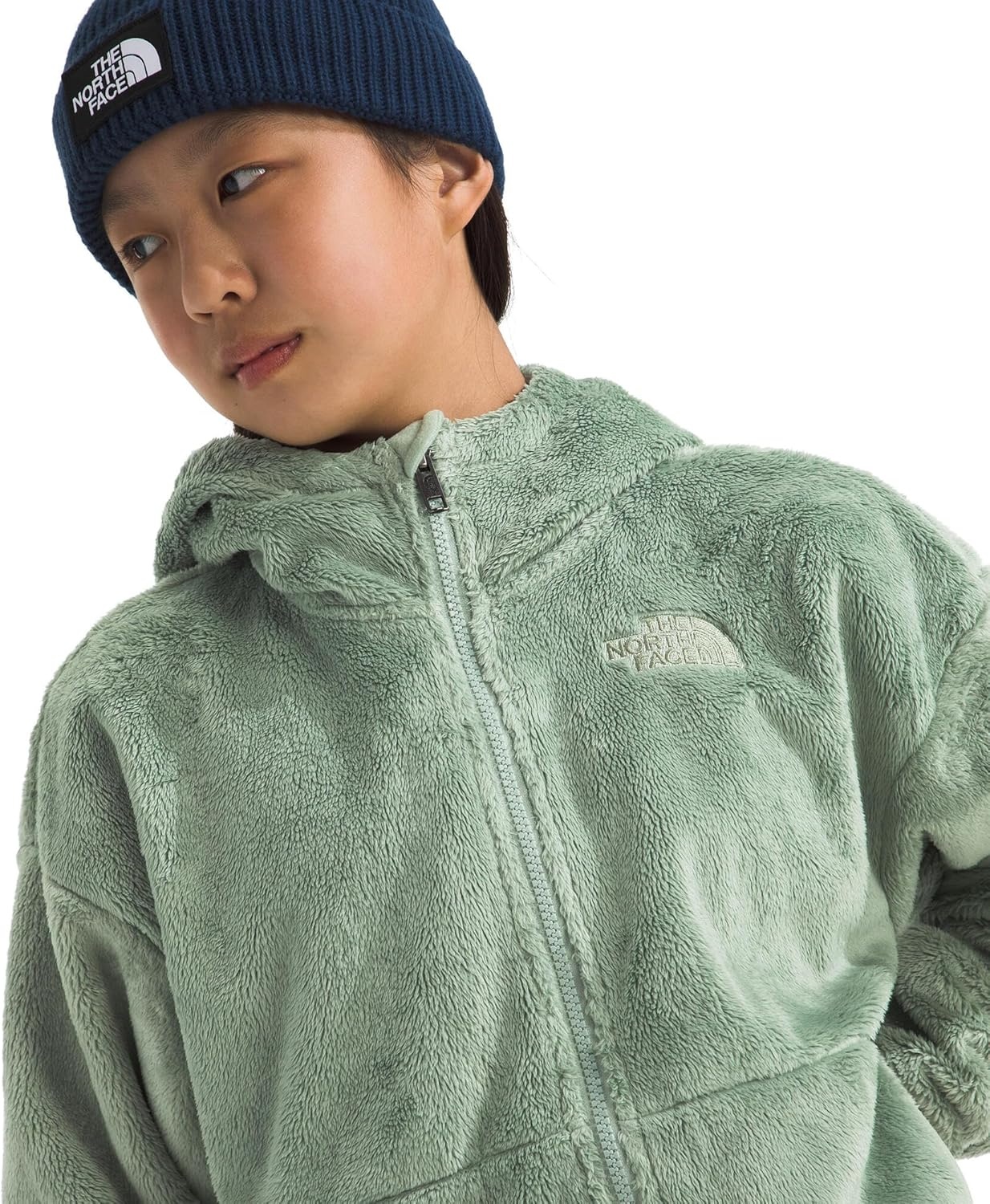 image:imageTHE NORTH FACE Girls Osito Full Zip Hoodie Fleece Hooded Jacket With Hand Pockets amp Durable Ribbed CollarSlate Moss