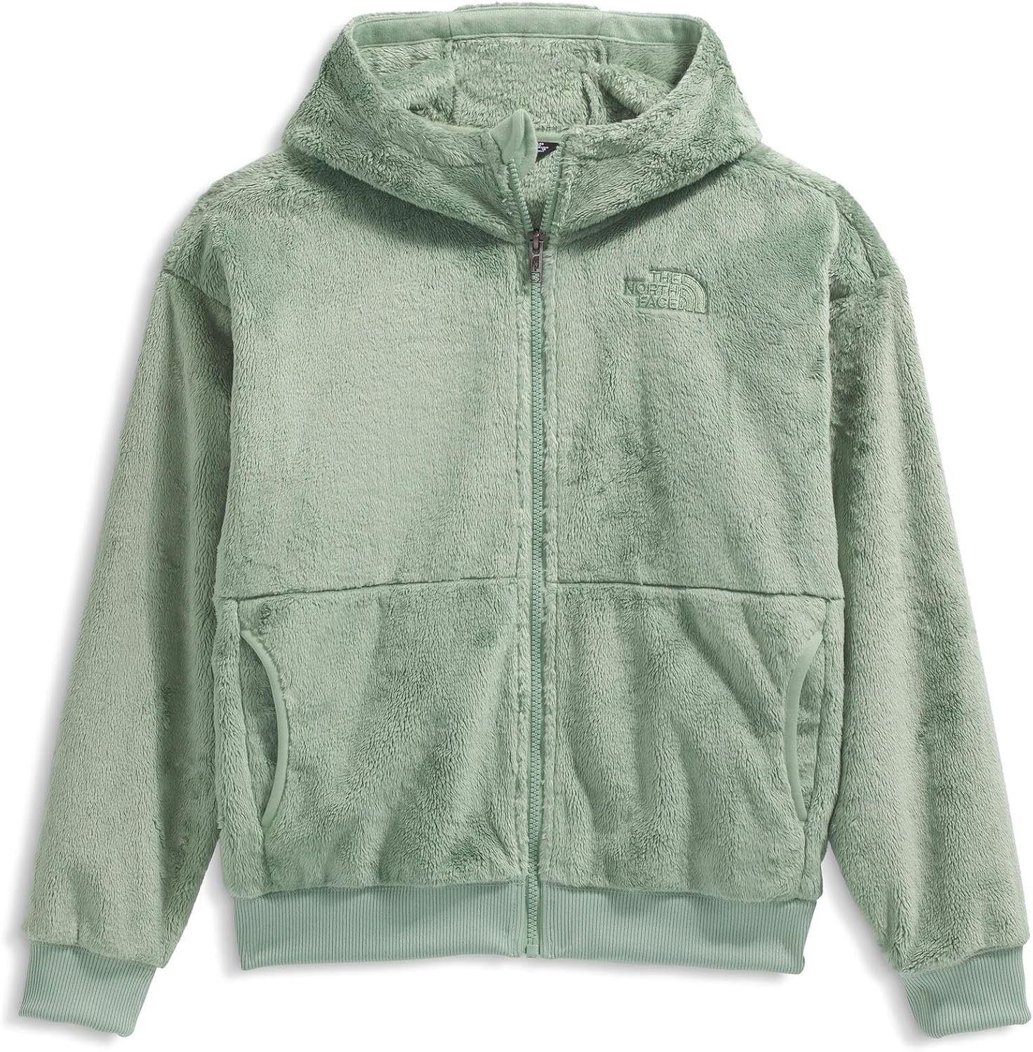 image:imageTHE NORTH FACE Girls Osito Full Zip Hoodie Fleece Hooded Jacket With Hand Pockets amp Durable Ribbed CollarSlate Moss