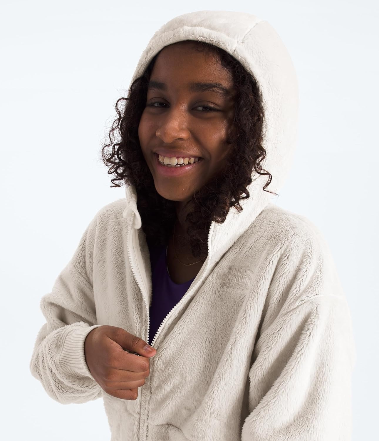 image:imageTHE NORTH FACE Girls Osito Full Zip Hoodie Fleece Hooded Jacket With Hand Pockets amp Durable Ribbed CollarWhite Dune