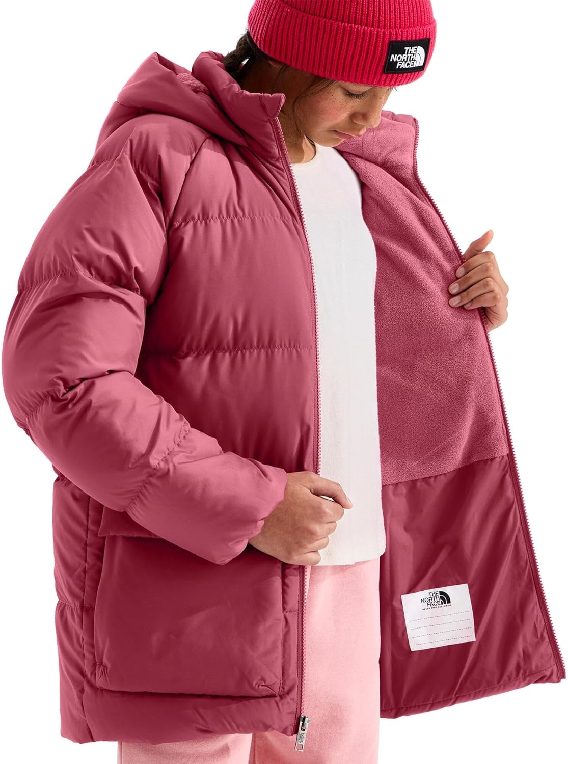 image:imageTHE NORTH FACE Kids North Down FleeceLined Short Parka 600 Fill Recycled Waterfowl Down Insulated Water RepellentFermented Clay