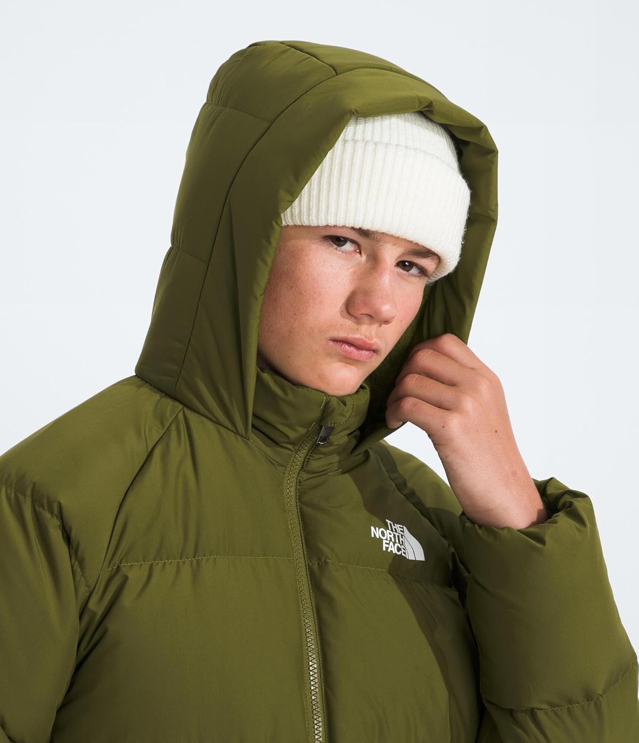 image:imageTHE NORTH FACE Kids North Down FleeceLined Short Parka 600 Fill Recycled Waterfowl Down Insulated Water RepellentForest Olive