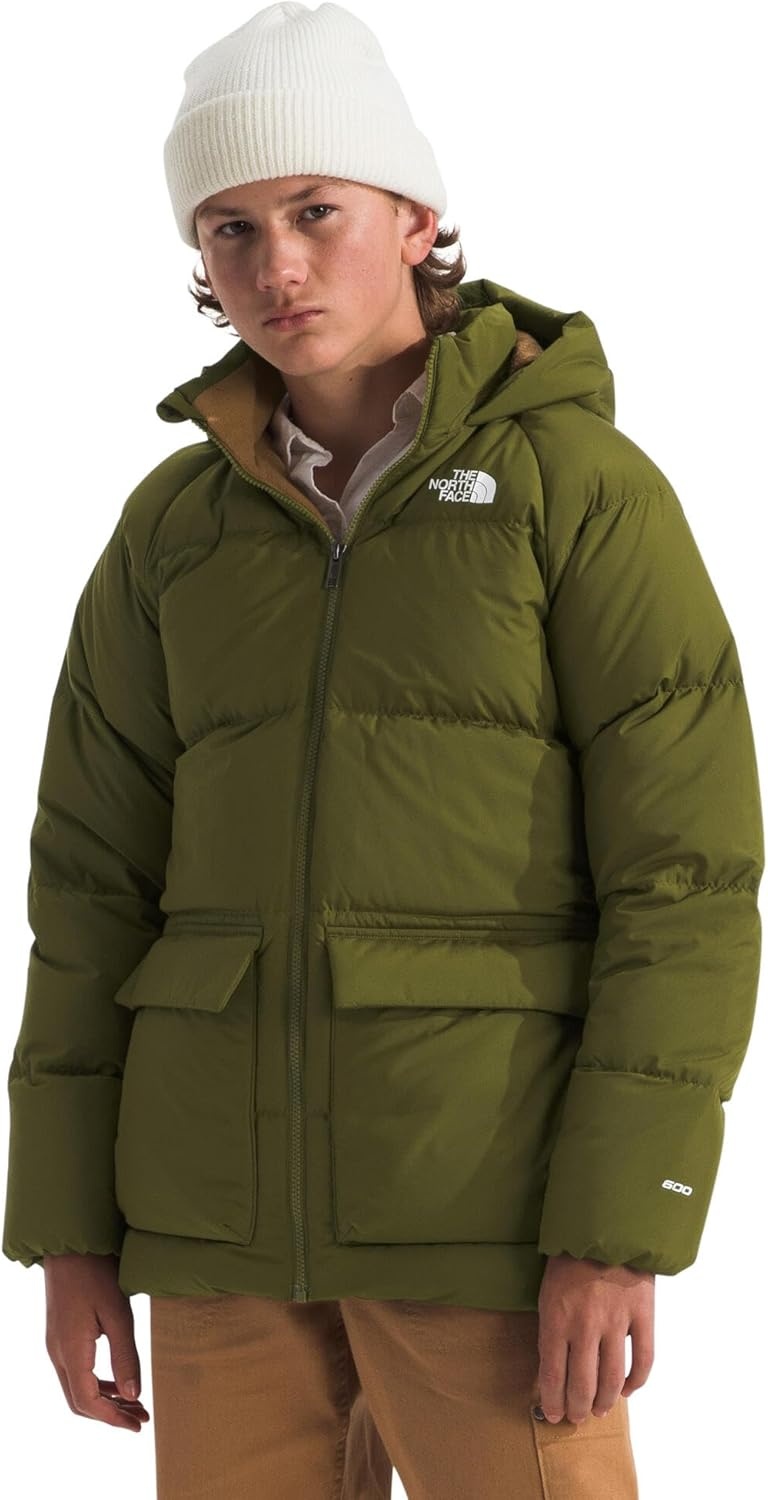 image:imageTHE NORTH FACE Kids North Down FleeceLined Short Parka 600 Fill Recycled Waterfowl Down Insulated Water RepellentForest Olive
