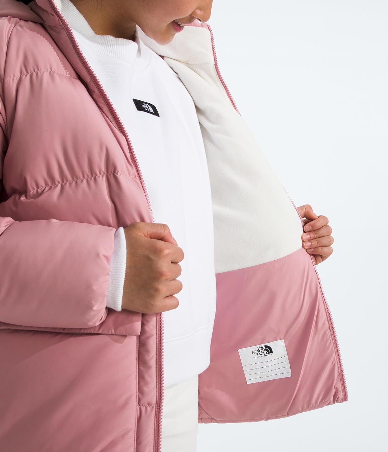 image:imageTHE NORTH FACE Kids North Down FleeceLined Short Parka 600 Fill Recycled Waterfowl Down Insulated Water RepellentMauve