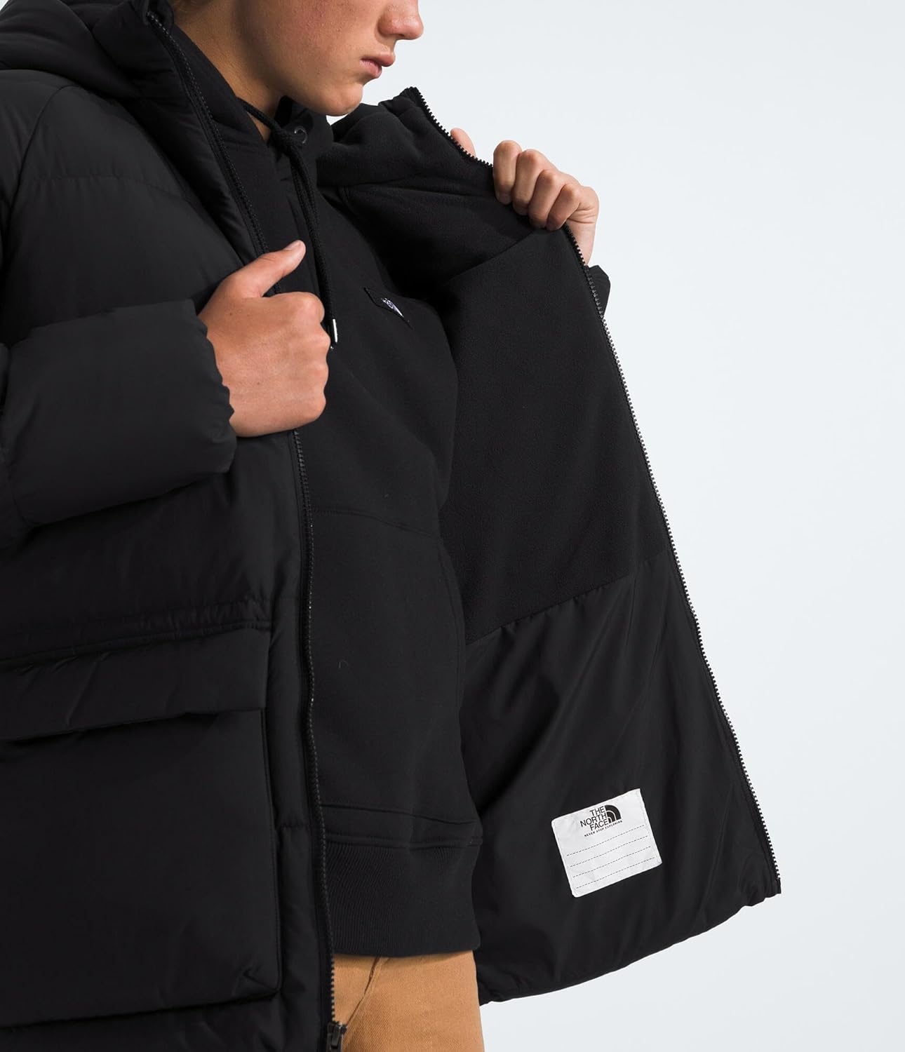 image:imageTHE NORTH FACE Kids North Down FleeceLined Short Parka 600 Fill Recycled Waterfowl Down Insulated Water RepellentTnf Black