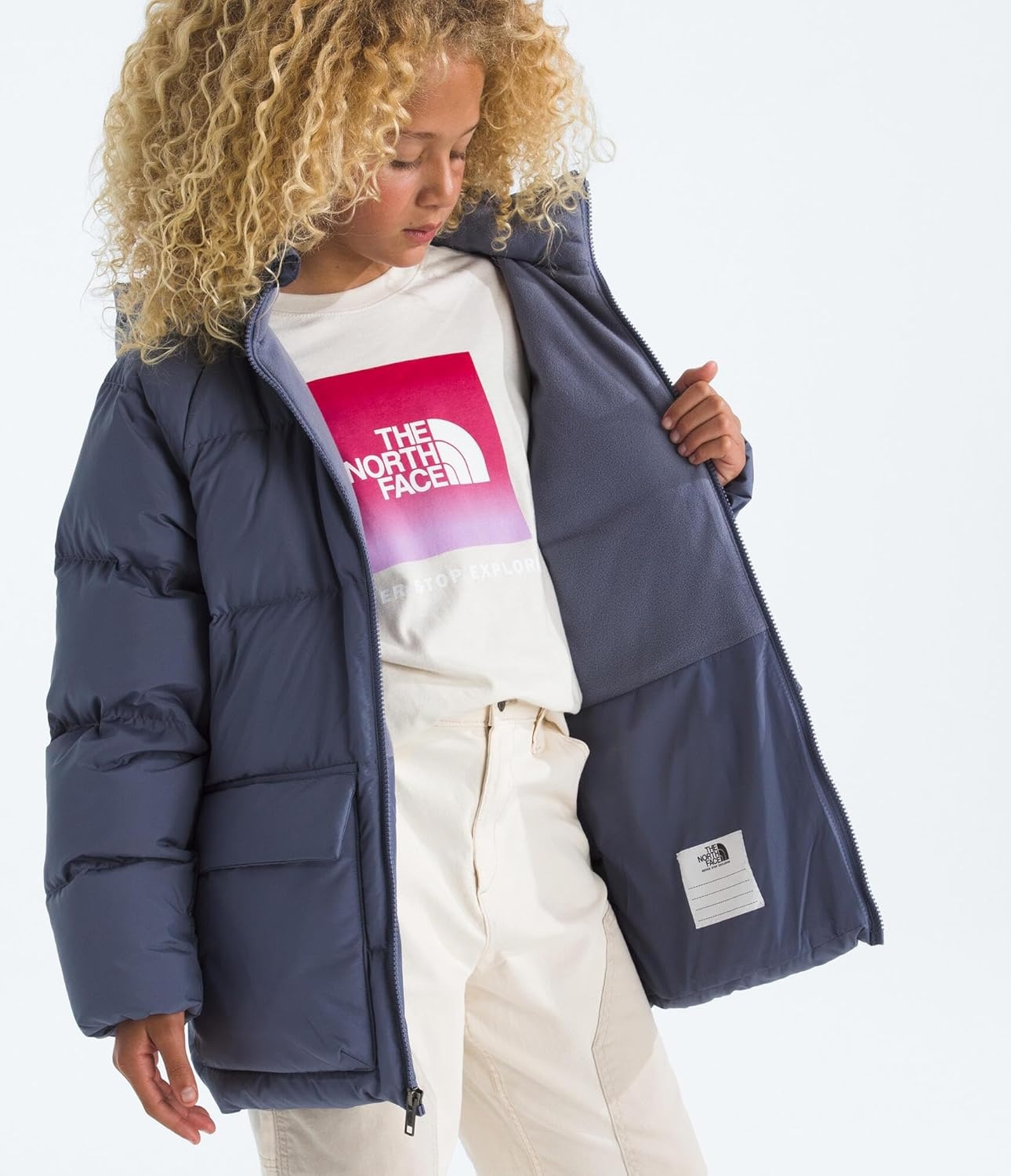 image:imageTHE NORTH FACE Kids North Down FleeceLined Short Parka 600 Fill Recycled Waterfowl Down Insulated Water RepellentTwilight Galaxy