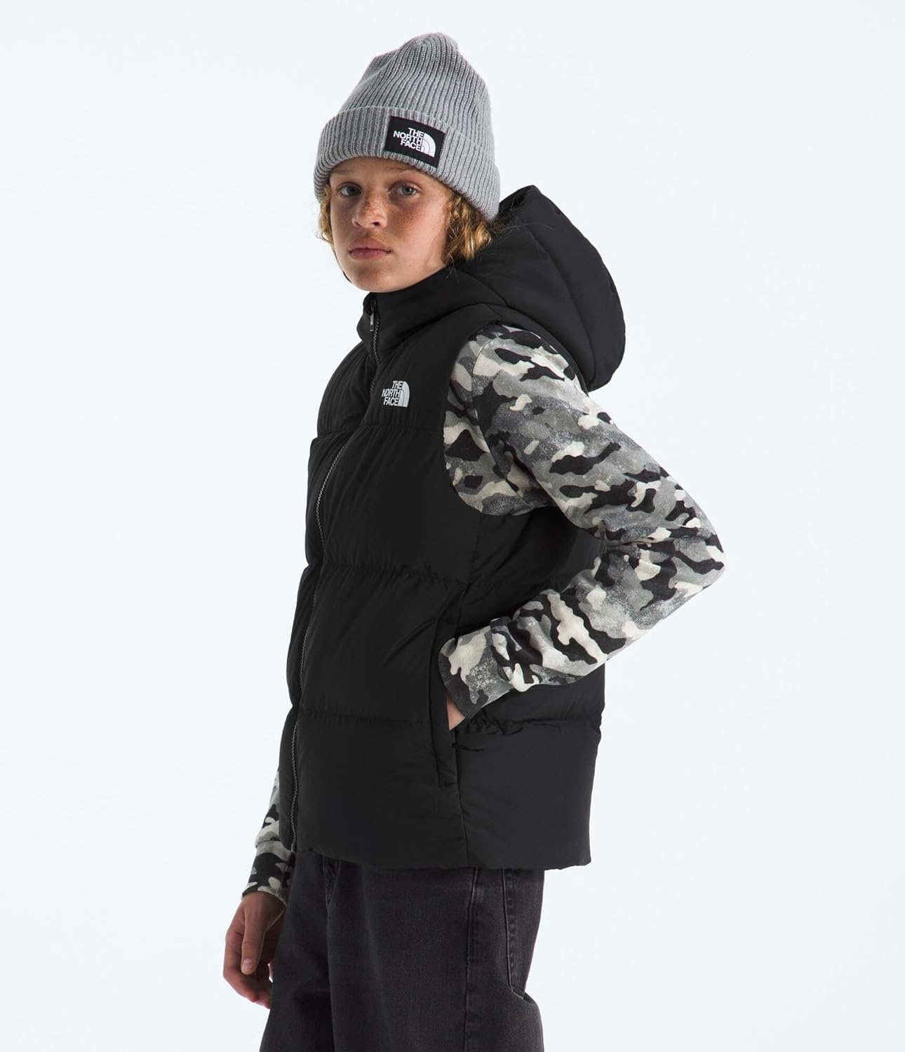 image:imageTHE NORTH FACE Kids North Down Hooded Vest 600 Fill Recycled Waterfowl Down Insulated Water Repellent Zip PocketsTnf Black