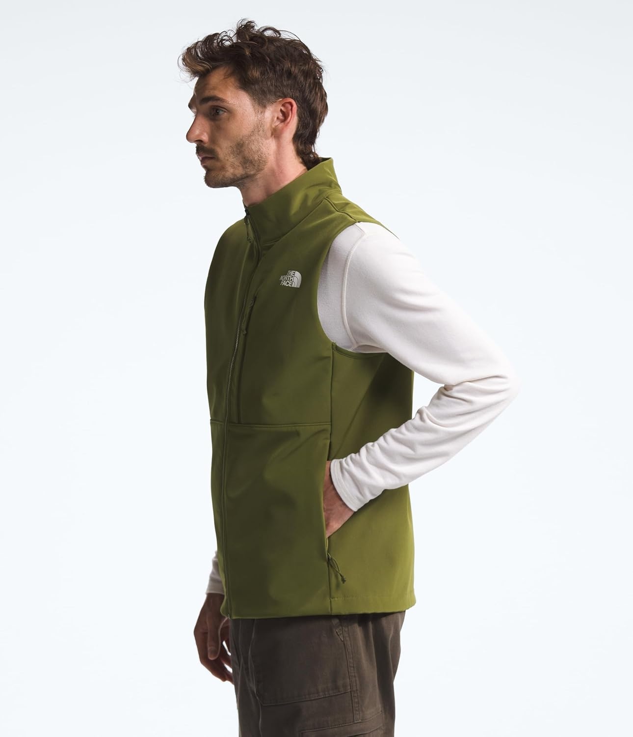 image:imageTHE NORTH FACE Mens Apex Bionic 3 Windproof Vest Water amp Wind Resistant Softshell With Zippered Pockets Adjustable HemForest Olive