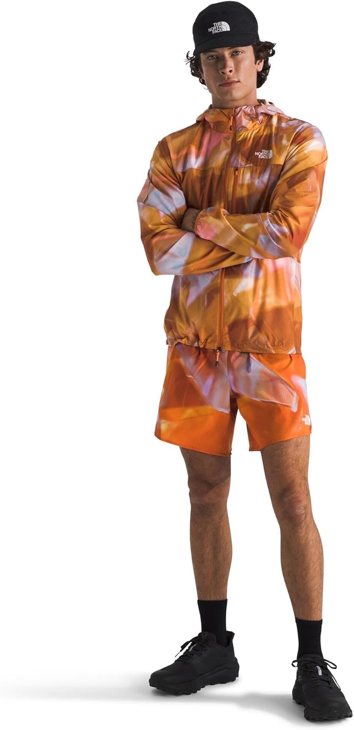 image:imageTHE NORTH FACE Mens Higher Run Wind JacketDigital Orange Prisms Print