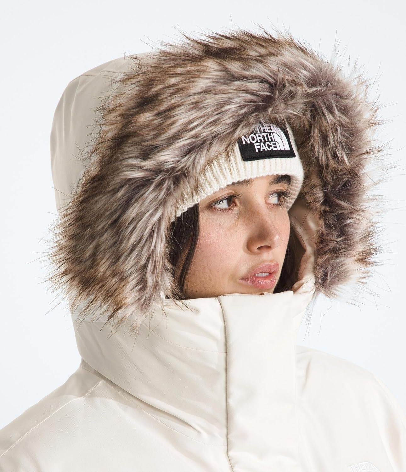 image:imageTHE NORTH FACE Womens Arctic Bomber Down Insulated Waterproof Shell Adjustable Hood With Fauxfur Dualentry PocketsWhite Dune