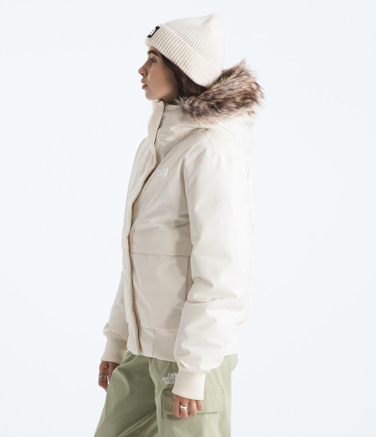 image:imageTHE NORTH FACE Womens Arctic Bomber Down Insulated Waterproof Shell Adjustable Hood With Fauxfur Dualentry PocketsWhite Dune