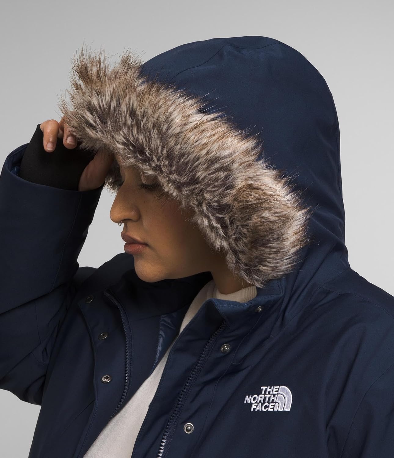 image:imageTHE NORTH FACE Womens Arctic Parka Standard amp Plus Size Waterproof Shell Recycled Down Insulation Adjustable HoodSummit Navy