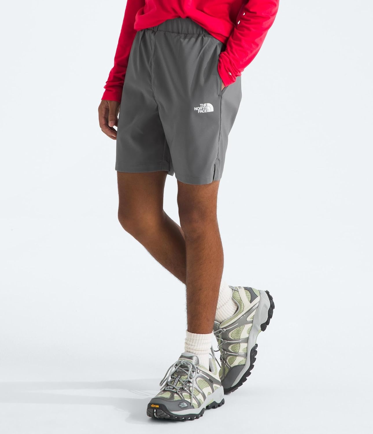 image:imageThe North Face Boys On the Trail Short Moisture Wicking Water Repellent Finish Elastic Waistband Zip Back PocketSmoked Pearl