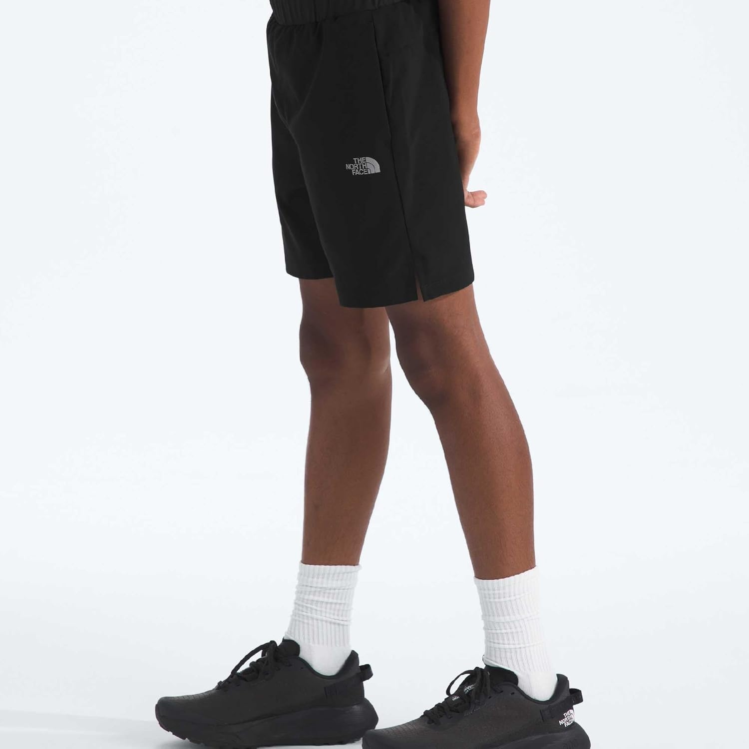 image:imageThe North Face Boys On the Trail Short Moisture Wicking Water Repellent Finish Elastic Waistband Zip Back PocketTnf BlackSilver Reflective