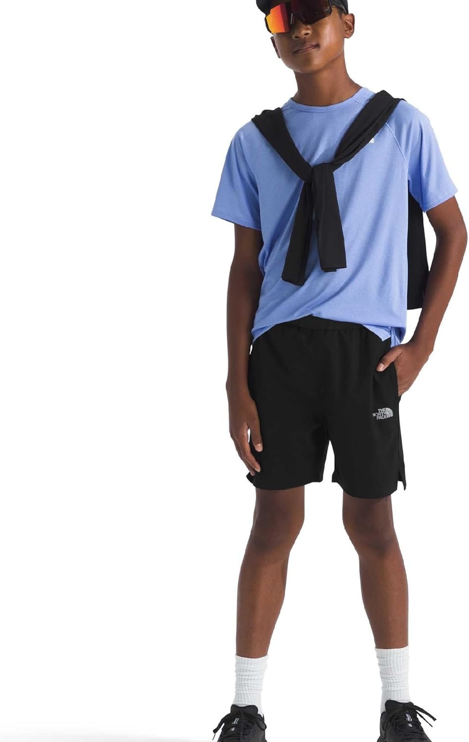 image:imageThe North Face Boys On the Trail Short Moisture Wicking Water Repellent Finish Elastic Waistband Zip Back PocketTnf BlackSilver Reflective