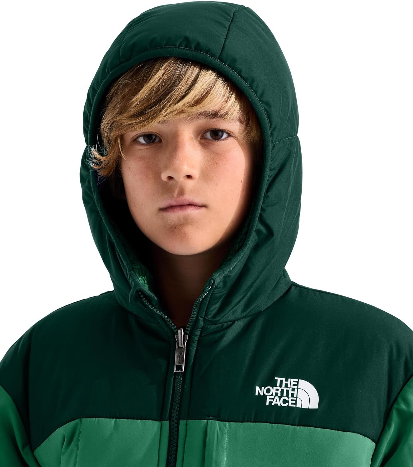 image:imageThe North Face Boys Reversible Shasta Full Zip Hooded JacketDimmed AlgaeHunter Green