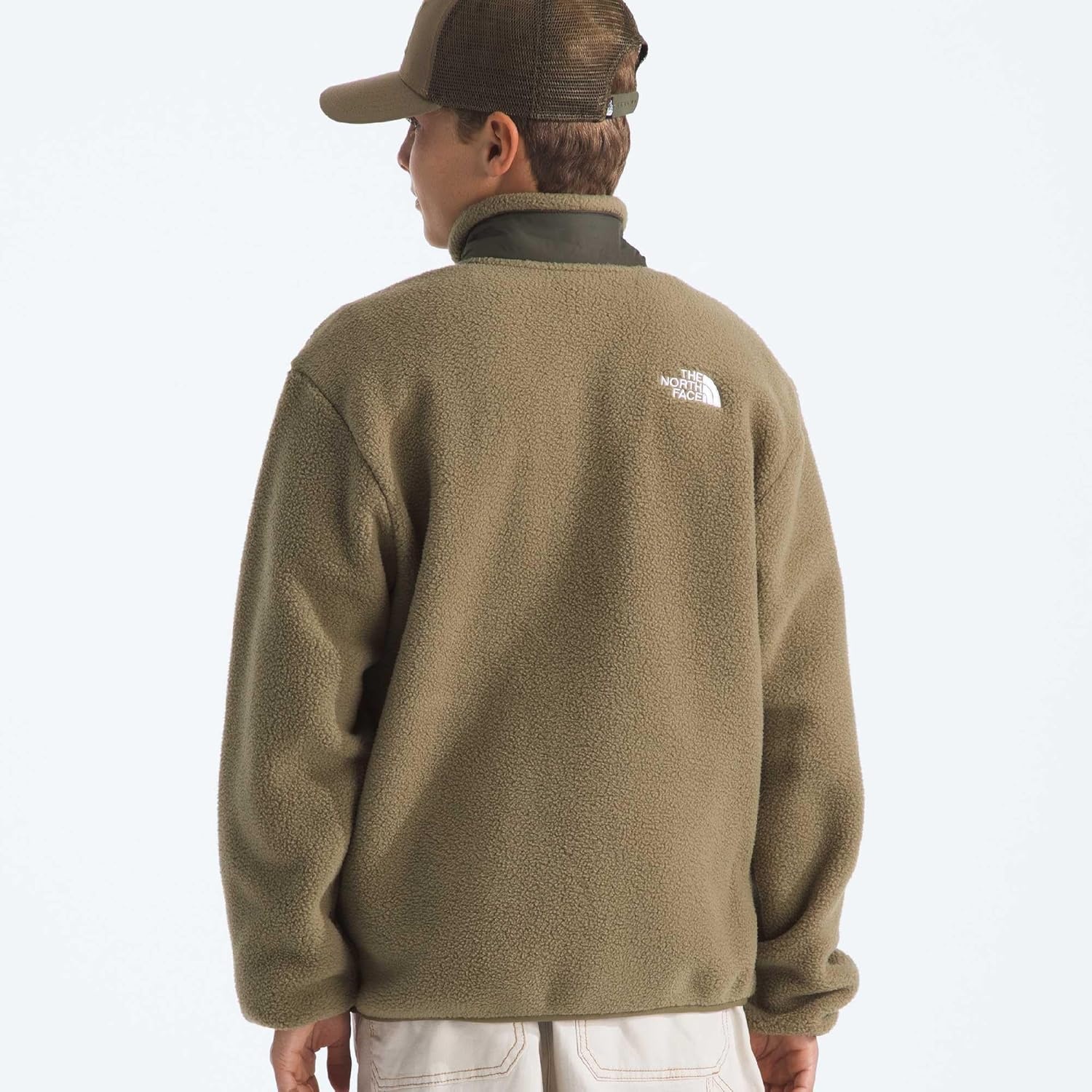 image:imageThe North Face Boys Yumiori Full Zip Jacket Lightweight Fleece Coat Embroidered Logo amp Secure Zip Chest PocketCedarNew Taupe Green