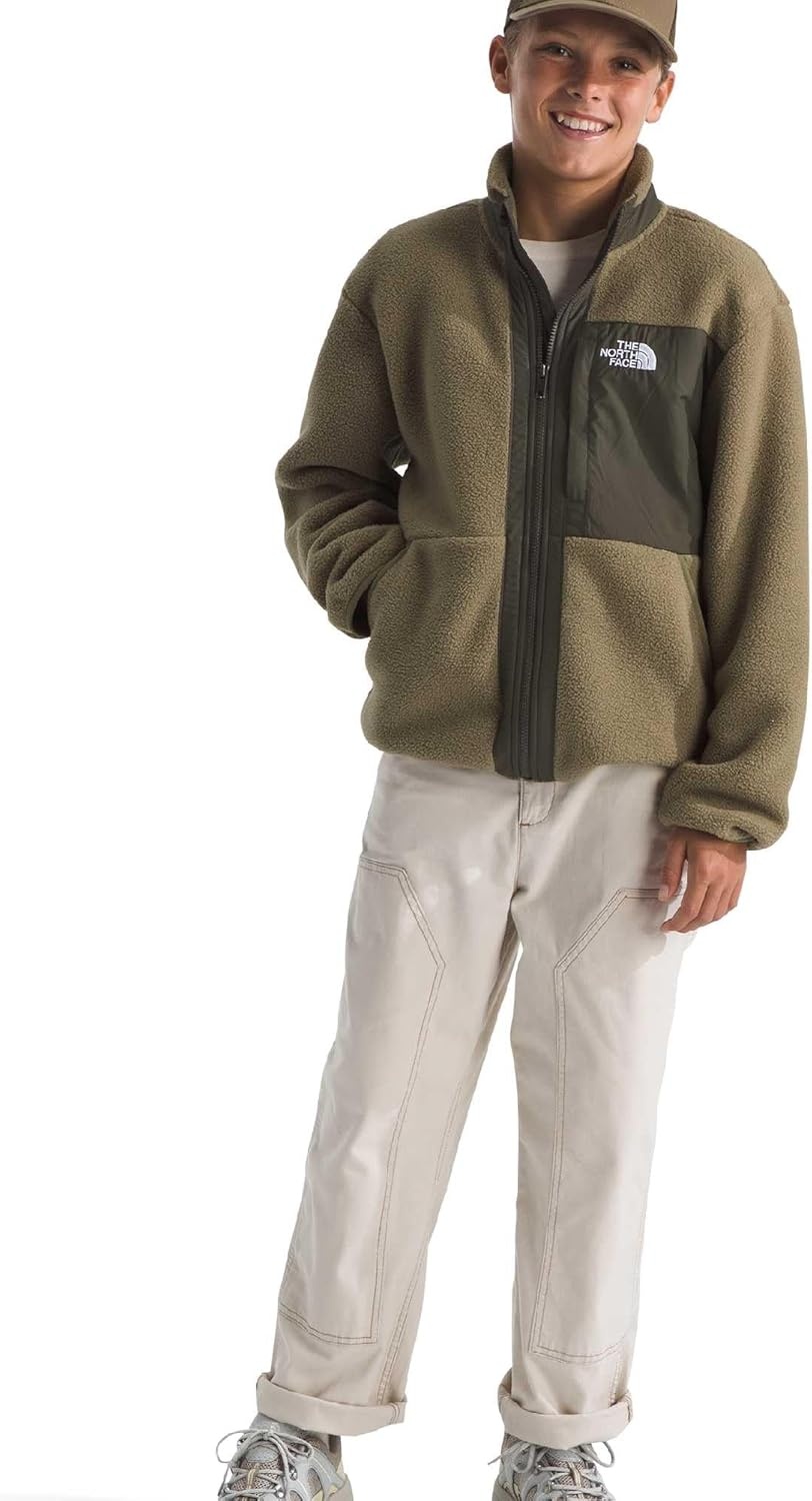 image:imageThe North Face Boys Yumiori Full Zip Jacket Lightweight Fleece Coat Embroidered Logo amp Secure Zip Chest PocketCedarNew Taupe Green