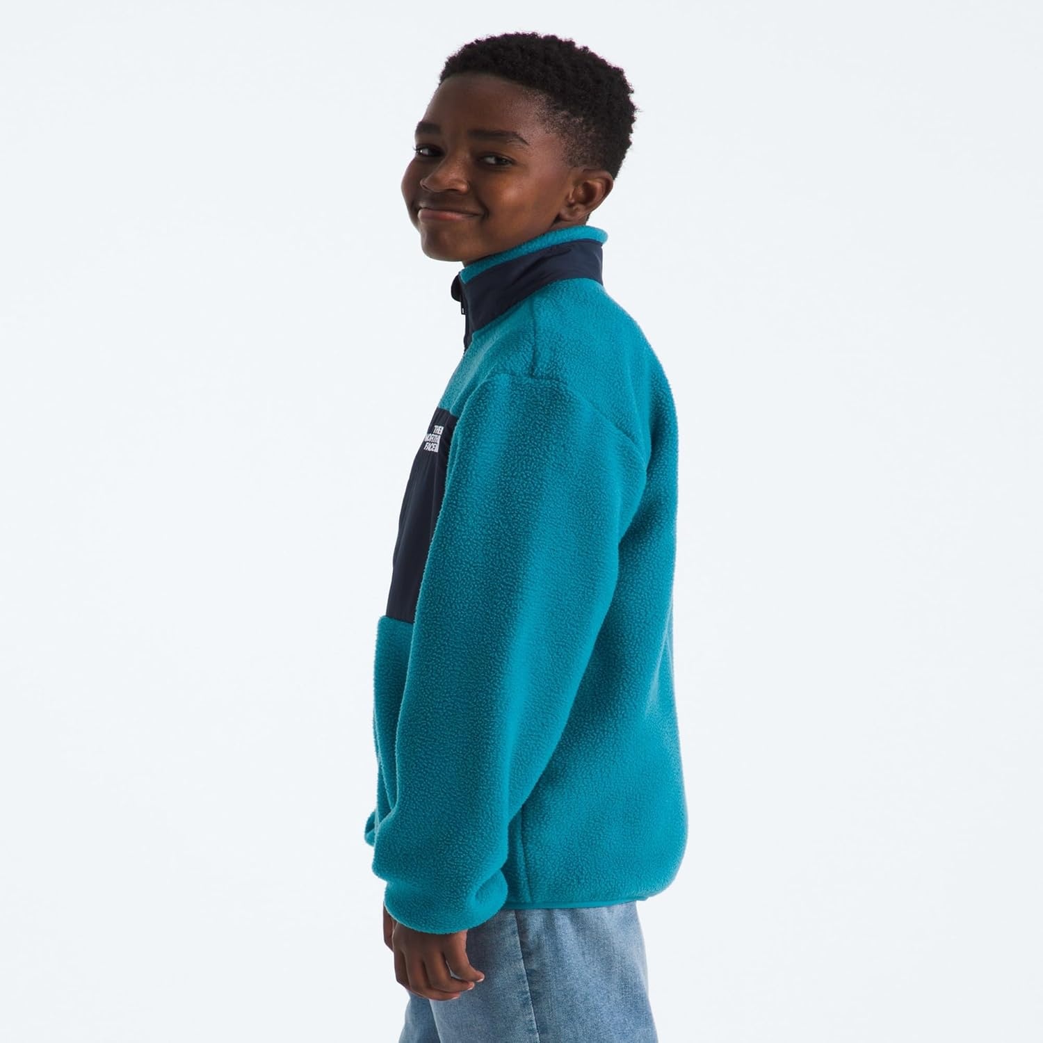 image:imageThe North Face Boys Yumiori Full Zip Jacket Lightweight Fleece Coat Embroidered Logo amp Secure Zip Chest PocketDusk BlueSummit Navy