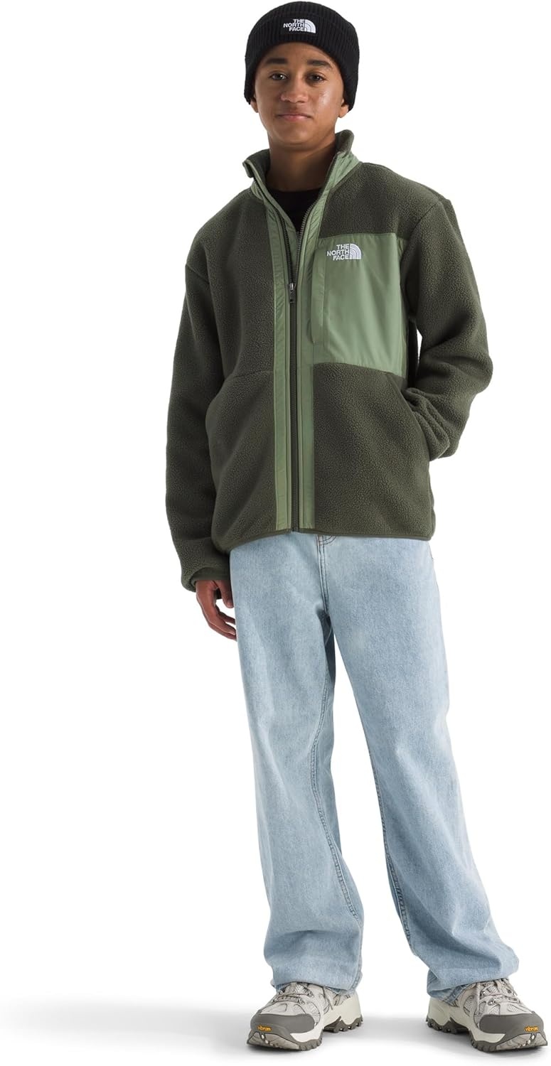 image:imageThe North Face Boys Yumiori Full Zip Jacket Lightweight Fleece Coat Embroidered Logo amp Secure Zip Chest PocketNew Taupe GreenBark Mist