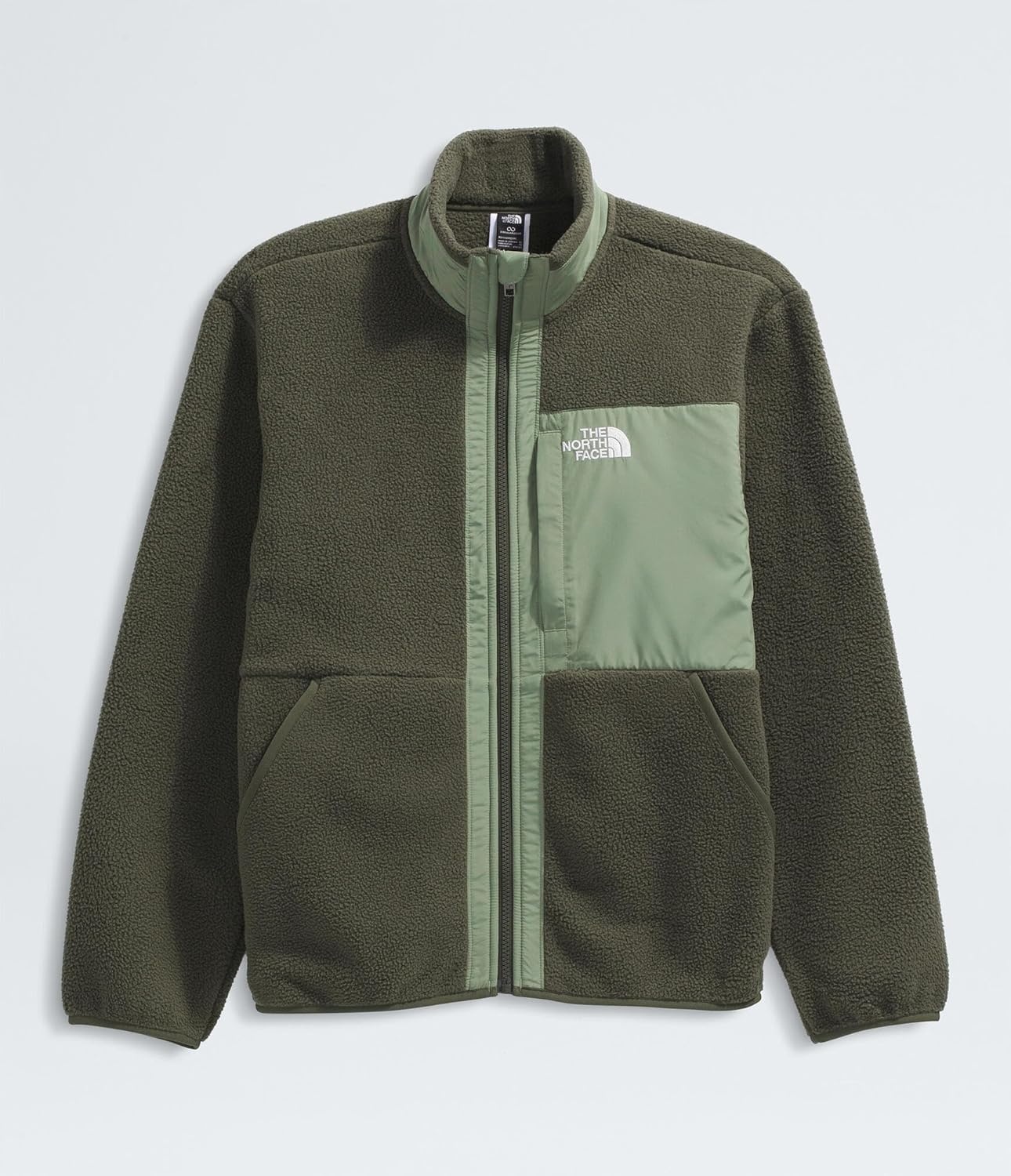 image:imageThe North Face Boys Yumiori Full Zip Jacket Lightweight Fleece Coat Embroidered Logo amp Secure Zip Chest PocketNew Taupe GreenBark Mist