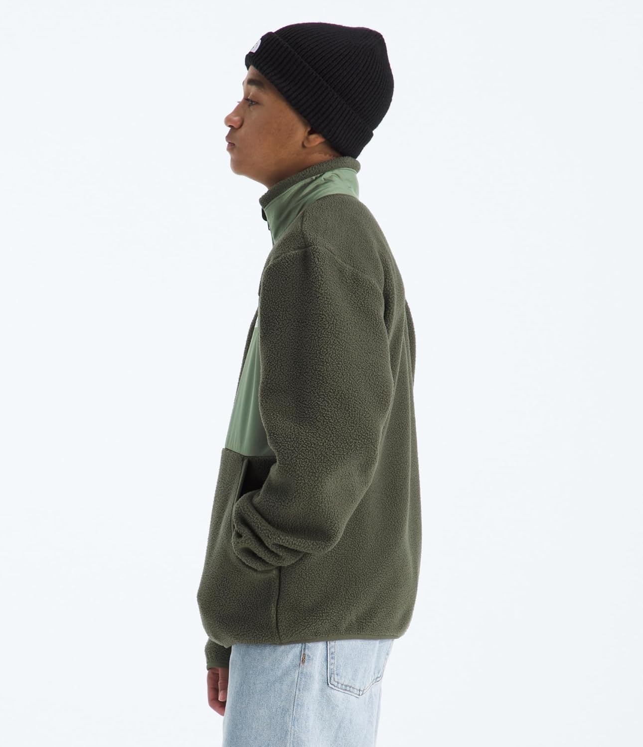 image:imageThe North Face Boys Yumiori Full Zip Jacket Lightweight Fleece Coat Embroidered Logo amp Secure Zip Chest PocketNew Taupe GreenBark Mist