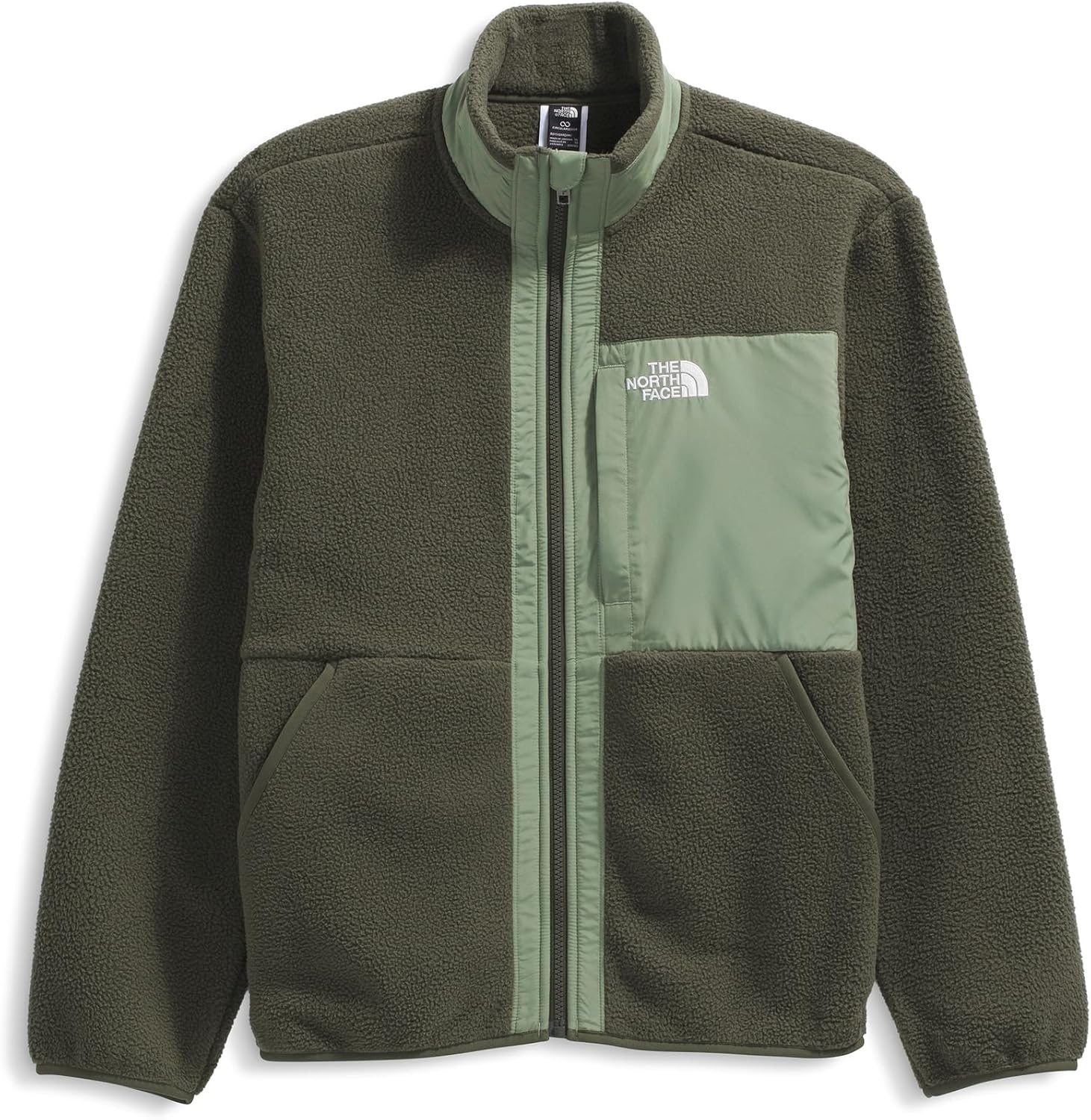 image:imageThe North Face Boys Yumiori Full Zip Jacket Lightweight Fleece Coat Embroidered Logo amp Secure Zip Chest PocketNew Taupe GreenBark Mist