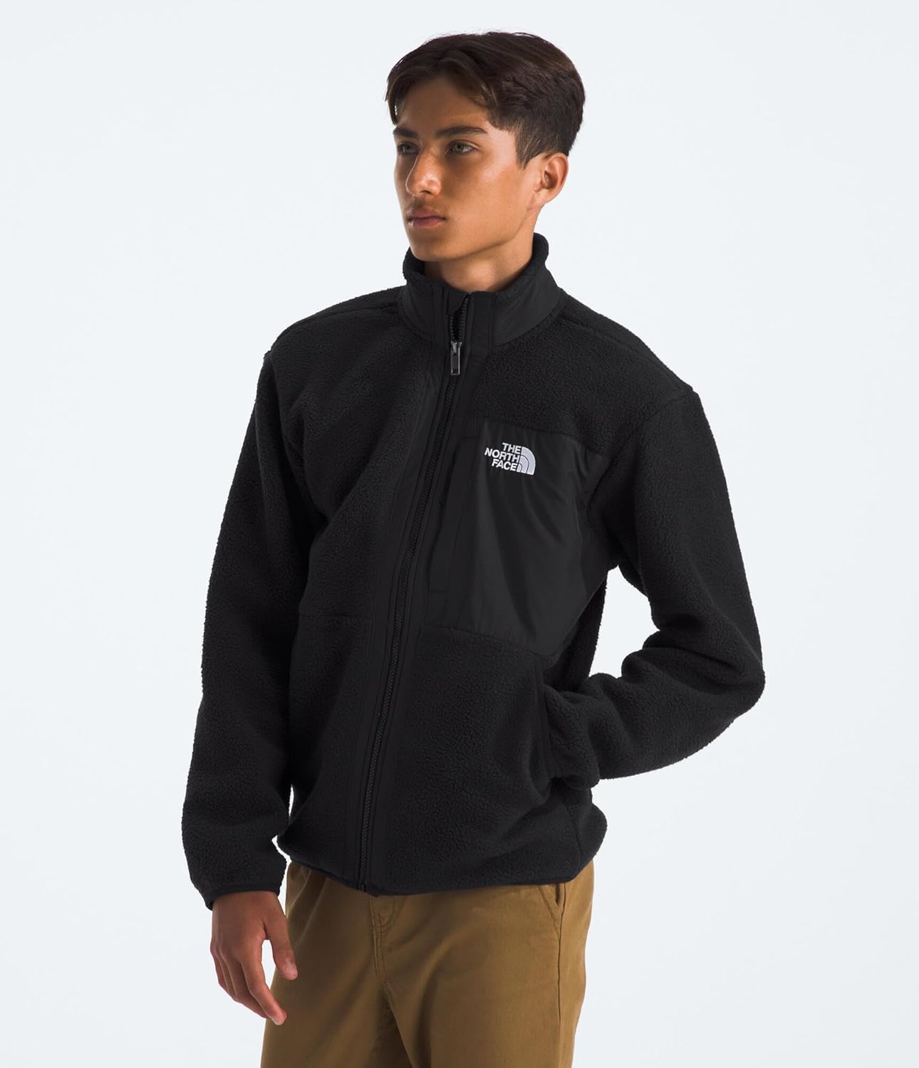 image:imageThe North Face Boys Yumiori Full Zip Jacket Lightweight Fleece Coat Embroidered Logo amp Secure Zip Chest PocketTnf Black