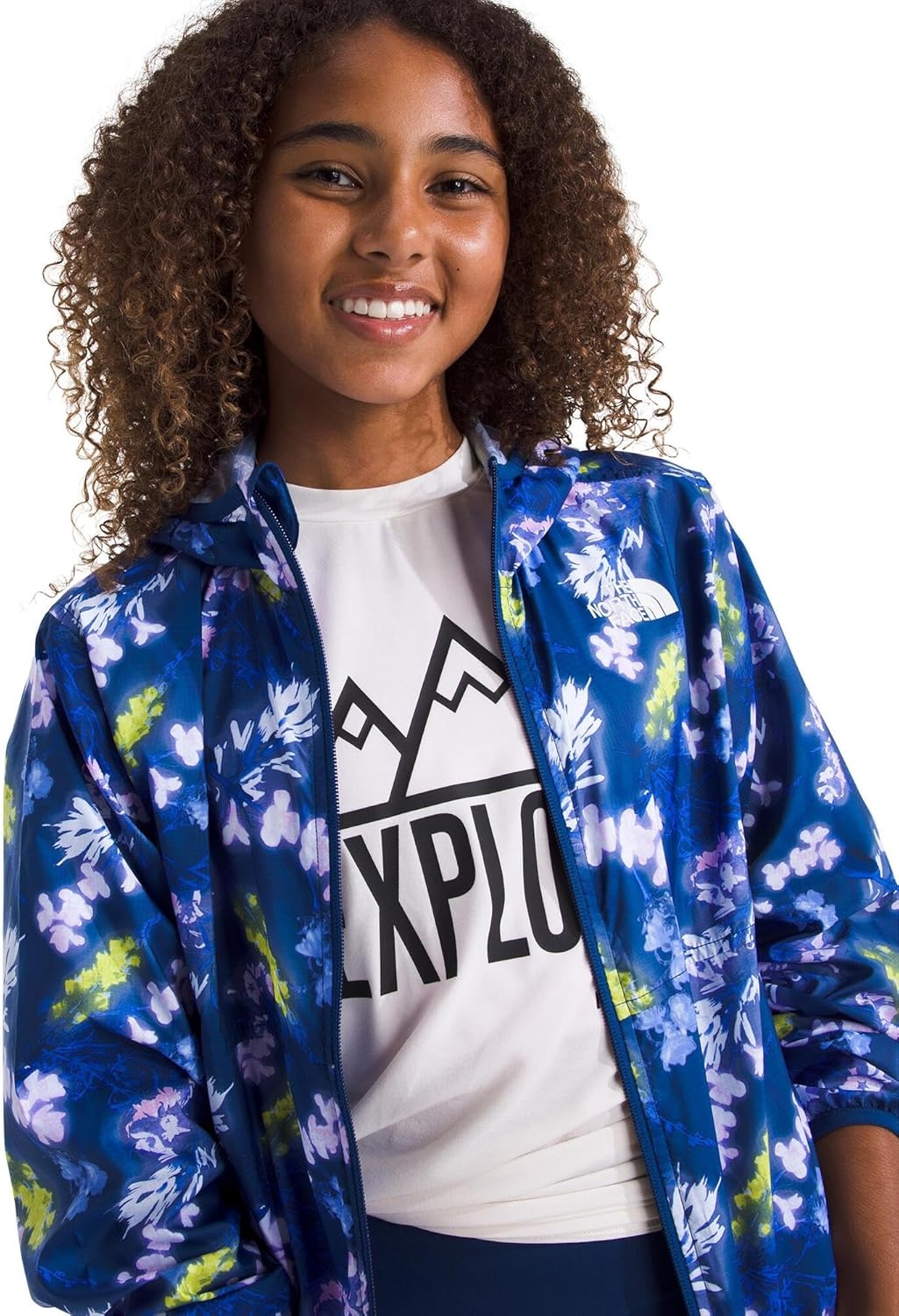 image:imageThe North Face Girls Tnf Cyclone Wind Jacket Little KidBig KidEstate Blue Florescent Floral Print