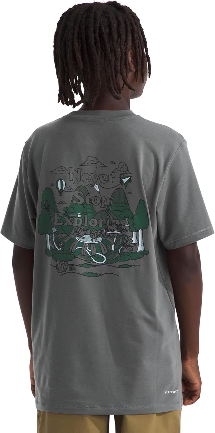 image:imageThe North Face Kids Adventure Sequoia Shade Short Sleeve Tee Moisture Wicking Lightweight amp Stretchy Set in SleevesSmoked Pearl