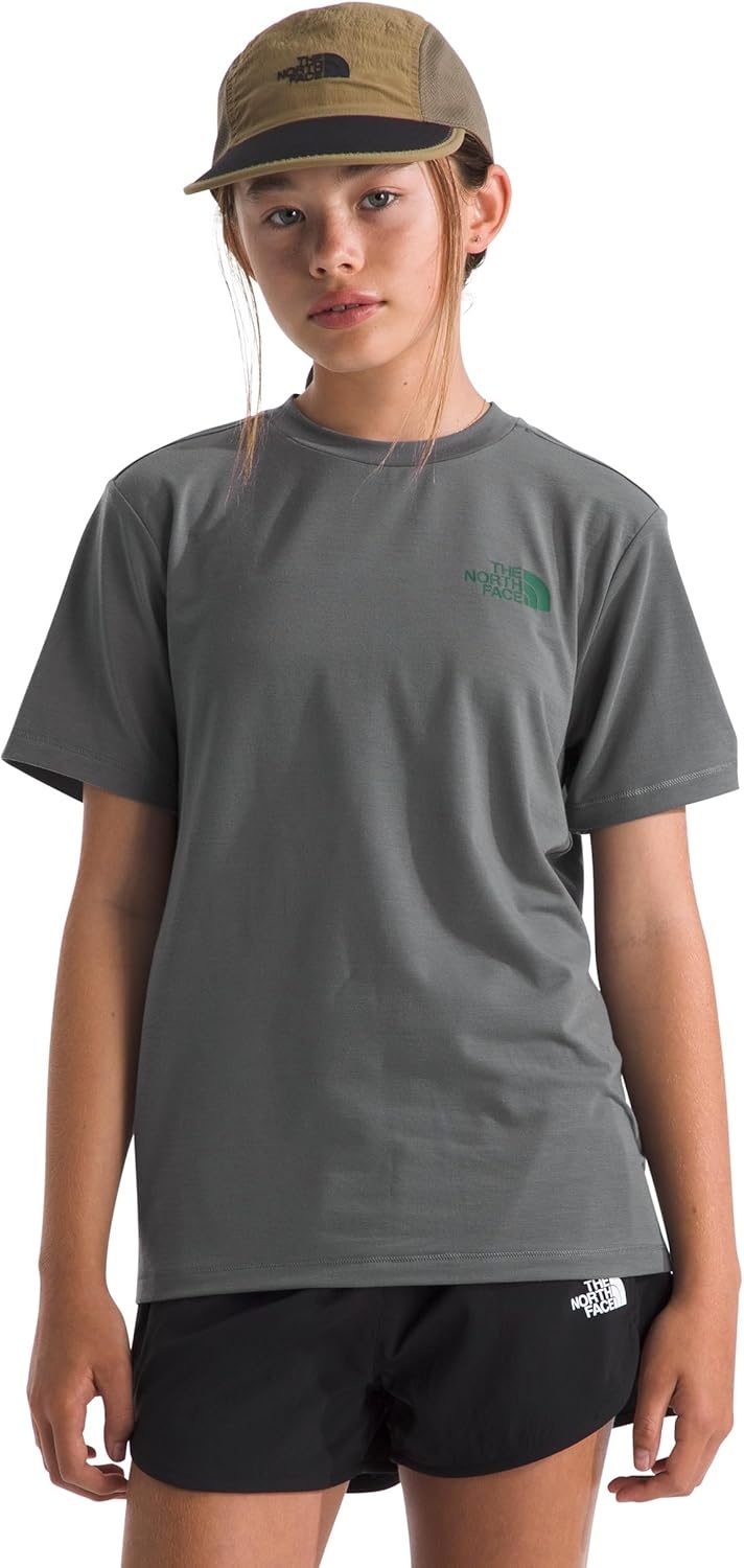 image:imageThe North Face Kids Adventure Sequoia Shade Short Sleeve Tee Moisture Wicking Lightweight amp Stretchy Set in SleevesSmoked Pearl