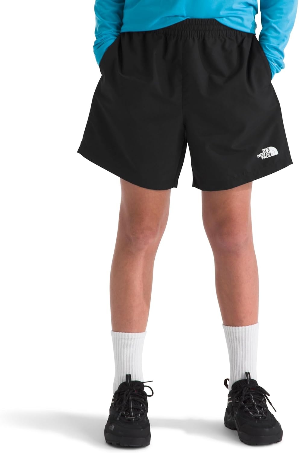 image:imageThe North Face Kids Class V 5 Short Moisture Wicking Elastic Waistband Adjustable Drawcord ColorChanging DesignTnf Black Logo Weather Topo Phantom Print
