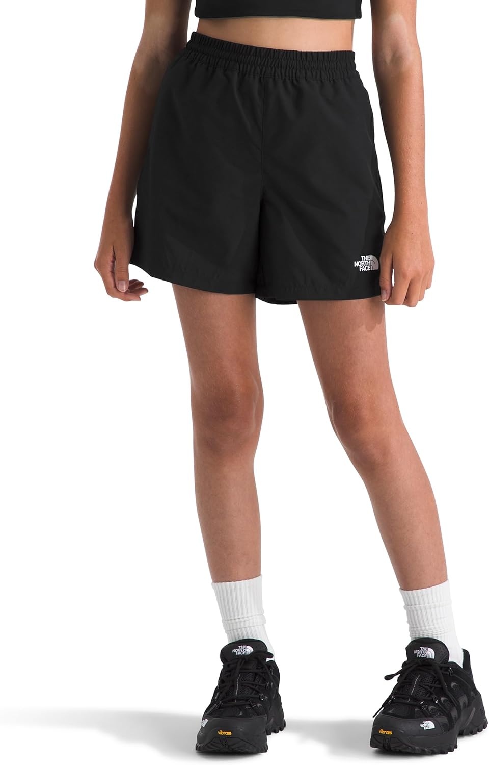 image:imageThe North Face Kids Class V 5 Short Moisture Wicking Elastic Waistband Adjustable Drawcord ColorChanging DesignTnf Black Logo Weather Topo Phantom Print