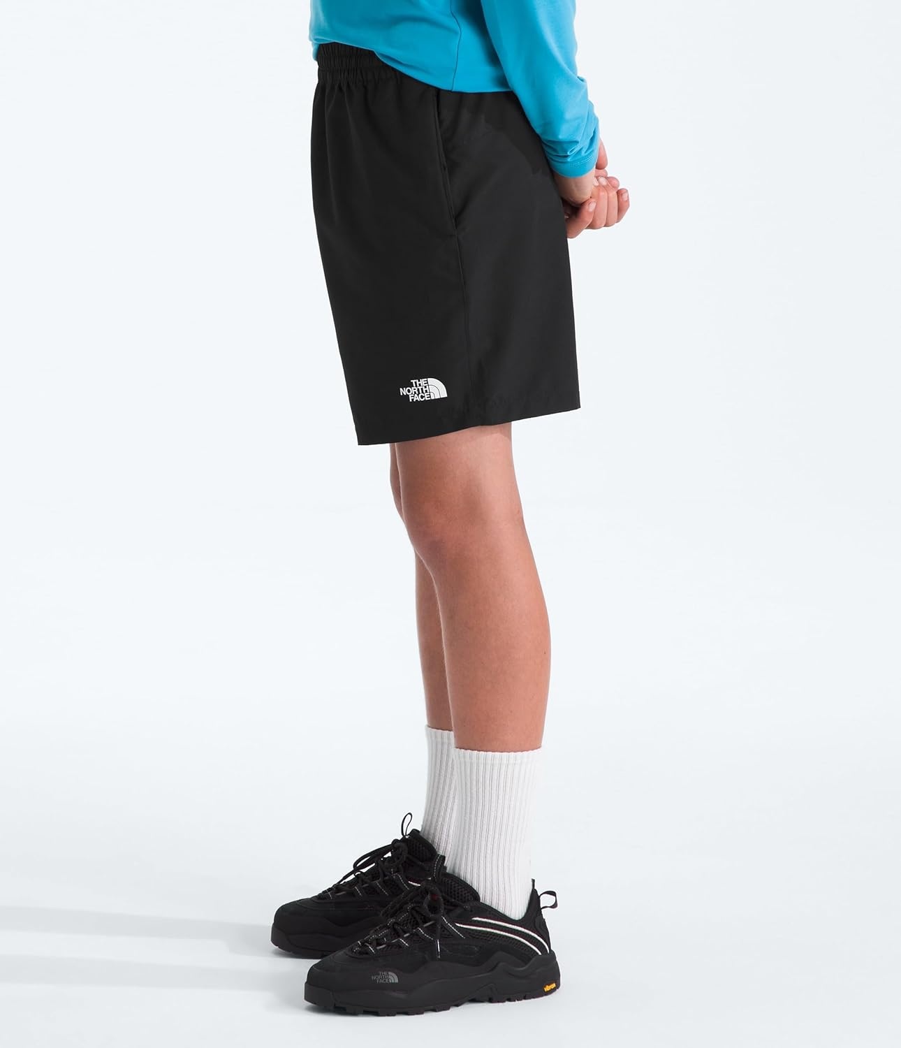 image:imageThe North Face Kids Class V 5 Short Moisture Wicking Elastic Waistband Adjustable Drawcord ColorChanging DesignTnf Black Logo Weather Topo Phantom Print