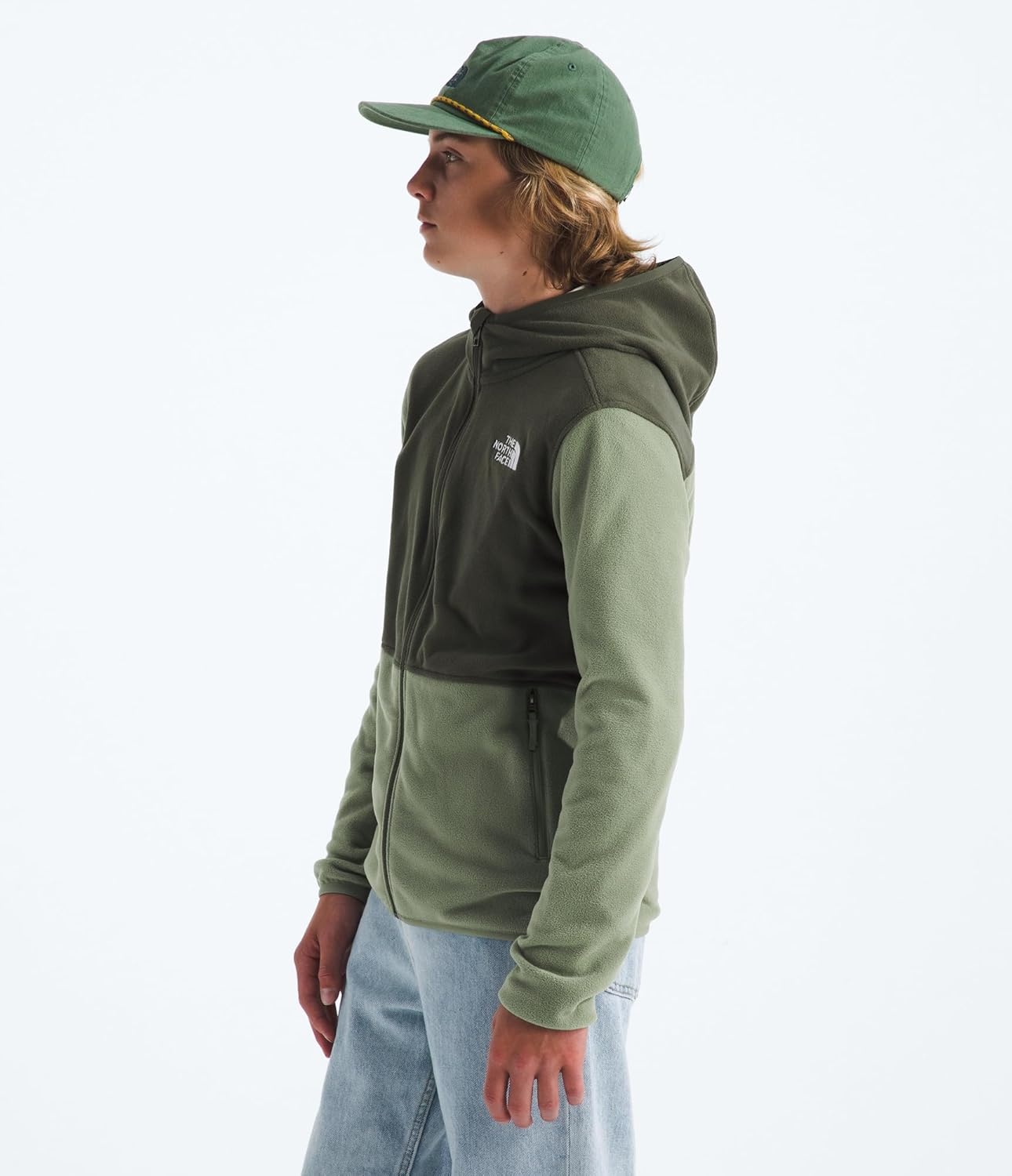image:imageThe North Face Unisex Glacier Full Zip Hooded Jacket Lightweight Fleece Hoodie for Boys amp Girls Secure Zip Hand PocketsBark MistNew Taupe Green