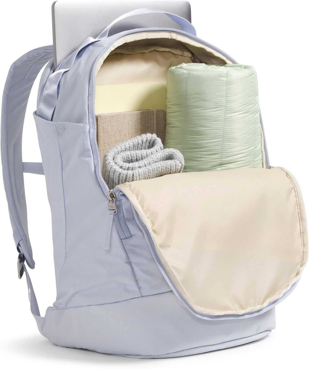 image:imageThe North Face Womens Isabella Transit Backpack Commuter Travel Bag with 16 Laptop Sleeve WaterRepellent Finish WomenSpecific Fit TNF Black Light HeatherBurnt Coral MetallicNPF One SizeMystic Haze Dark HeatherTnf White