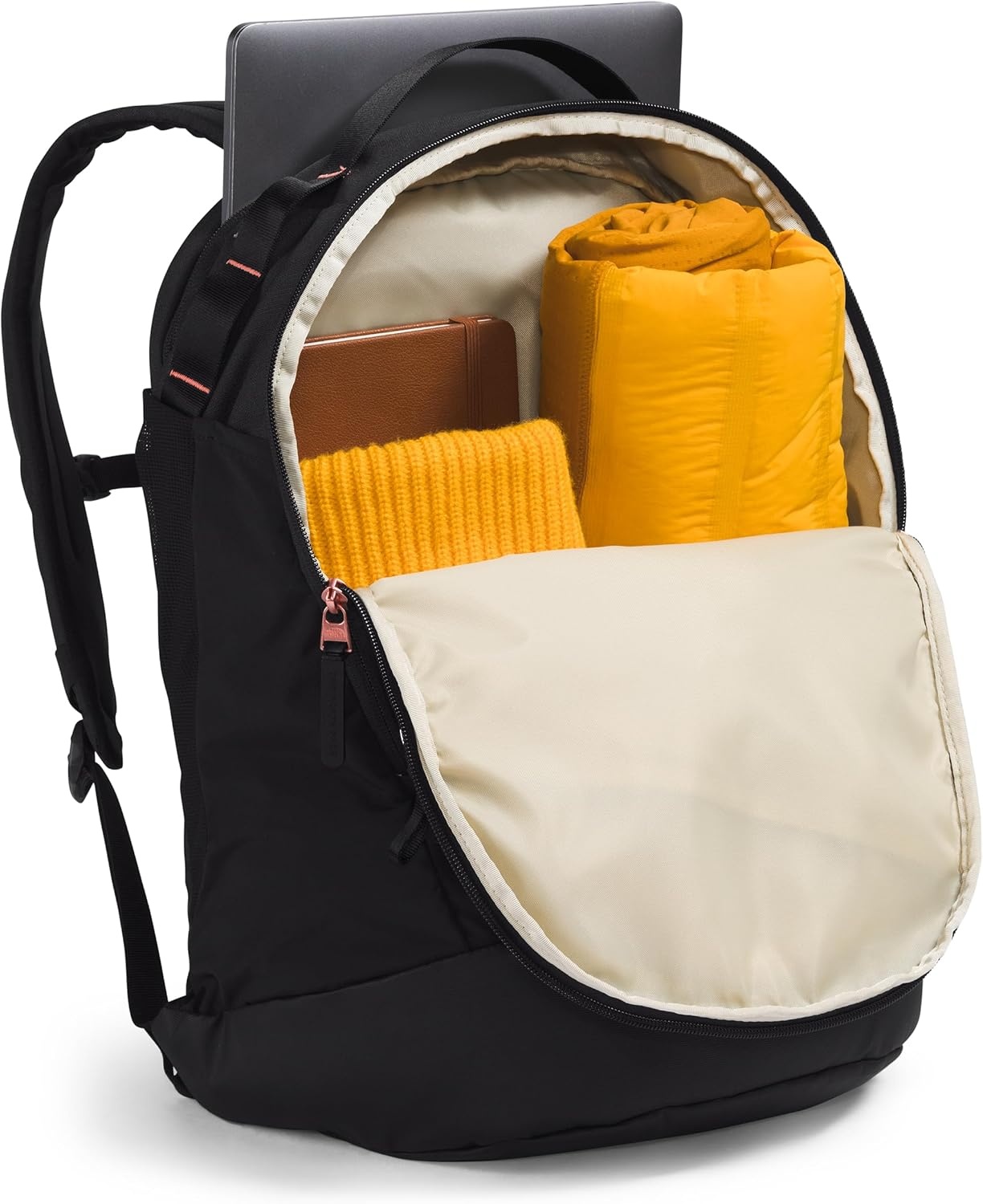 image:imageThe North Face Womens Isabella Transit Backpack Commuter Travel Bag with 16 Laptop Sleeve WaterRepellent Finish WomenSpecific Fit TNF Black Light HeatherBurnt Coral MetallicNPF One SizeTnf Black Light HeatherBurnt Coral Metallicnpf