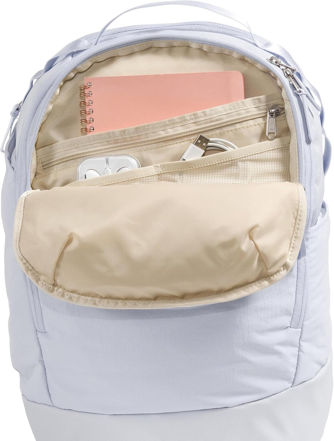 image:imageThe North Face Womens Isabella Transit Backpack Commuter Travel Bag with 16 Laptop Sleeve WaterRepellent Finish WomenSpecific Fit TNF Black Light HeatherBurnt Coral MetallicNPF One SizeMystic Haze Dark HeatherTnf White