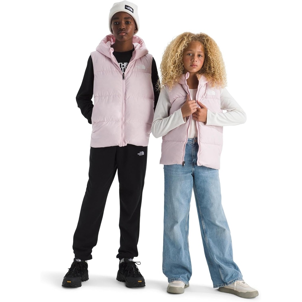image:imageTHE NORTH FACE Kids North Down Hooded Vest 600 Fill Recycled Waterfowl Down Insulated Water Repellent Zip PocketsPale Blossom
