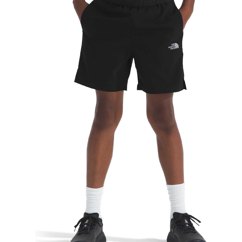 image:imageThe North Face Boys On the Trail Short Moisture Wicking Water Repellent Finish Elastic Waistband Zip Back PocketTnf BlackSilver Reflective
